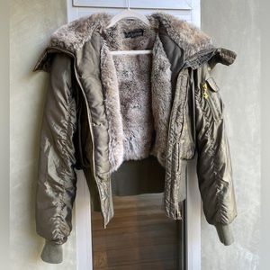 Vintage 2001 BABY PHAT Faux Fur Hooded Bomber Coat (sz M)